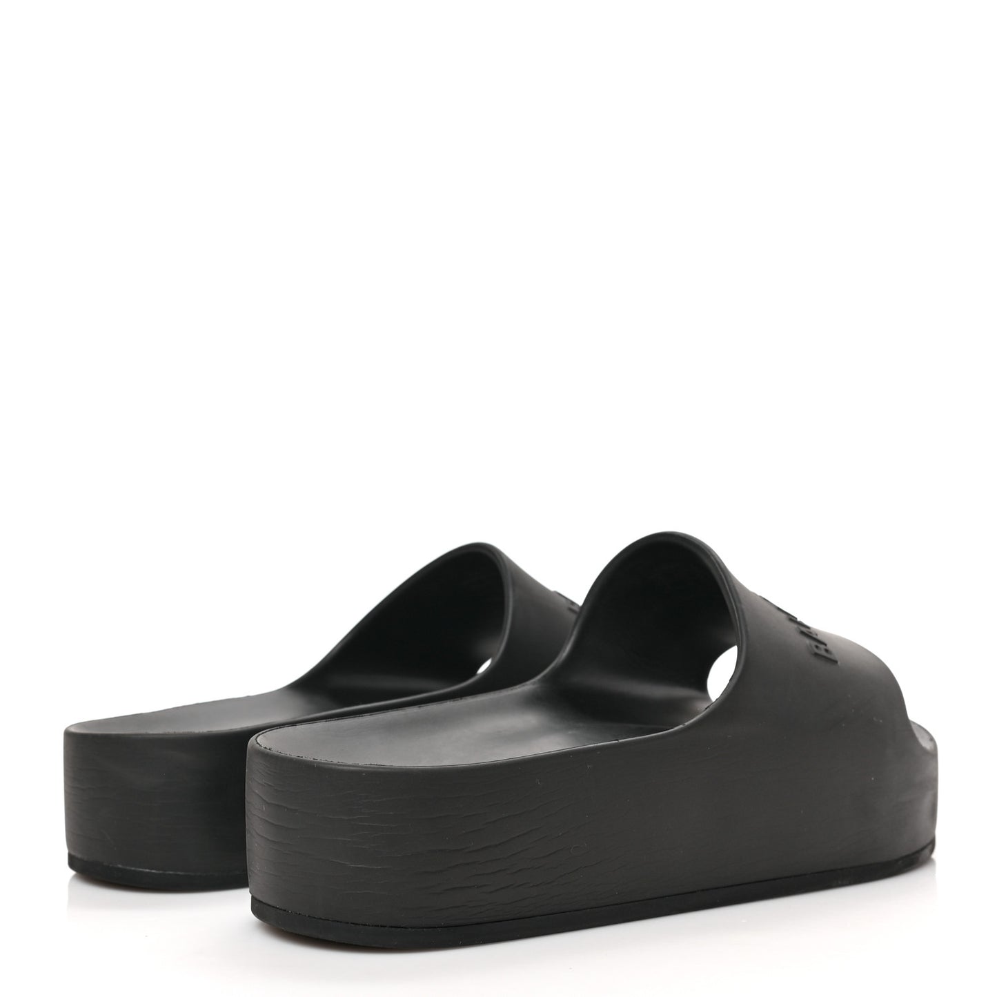 Rubber Chunky Platform Slide Sandals 38 Black