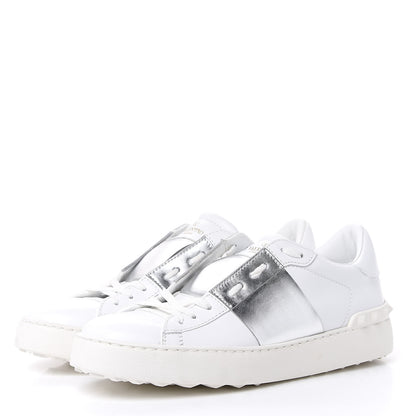Valentino Garavani Calfskin Rockstud Open Sneakers 40 White Pewter 3 of 9