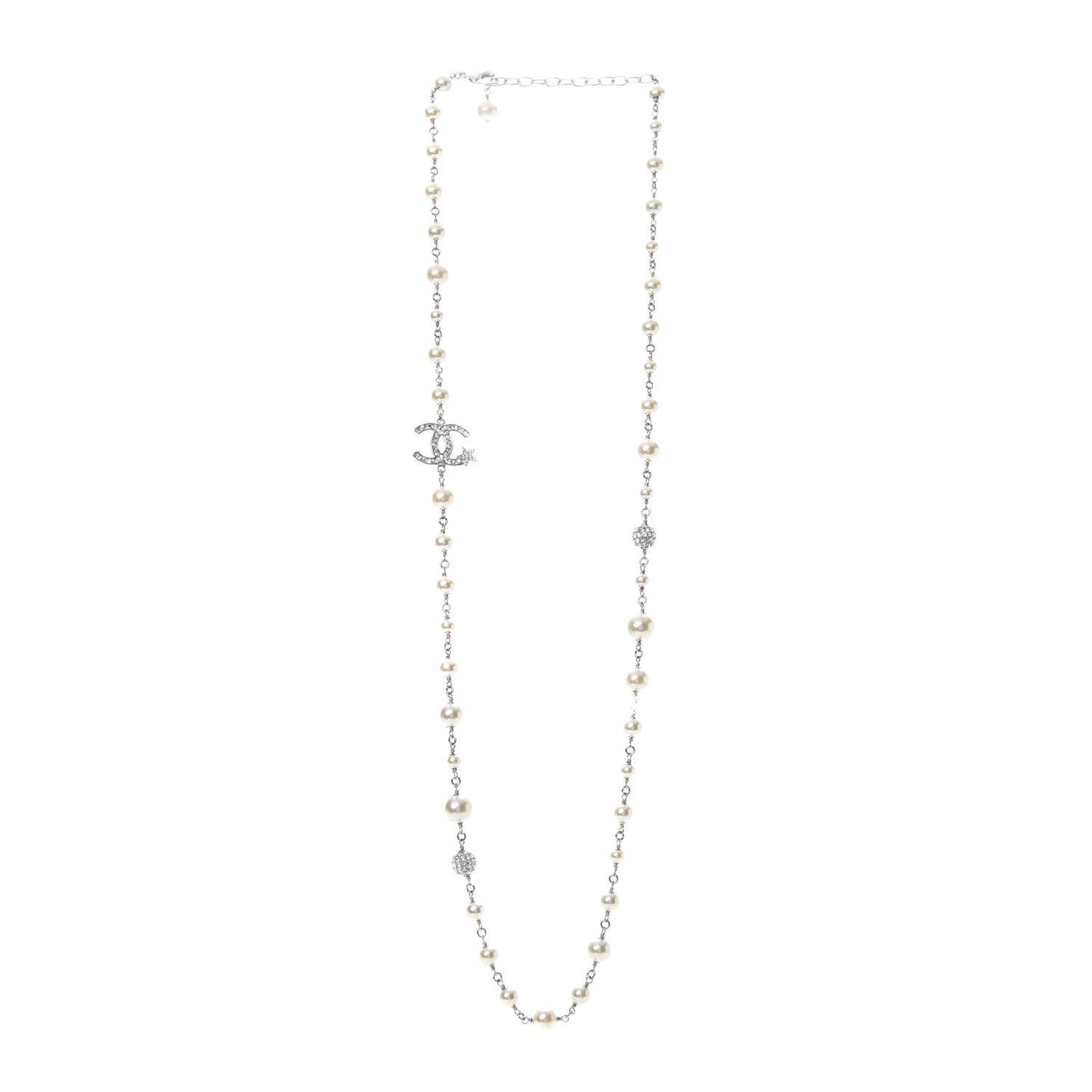 Pearl CC Star Long Necklace Silver