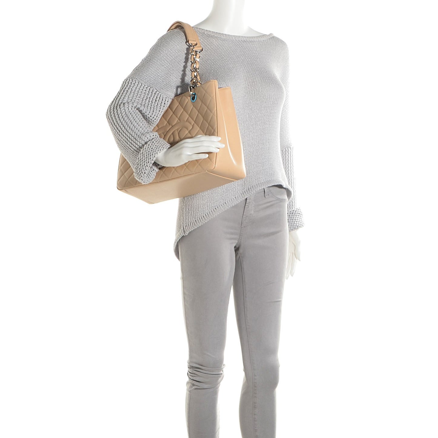 Caviar Quilted Grand Shopping Tote GST Beige Clair