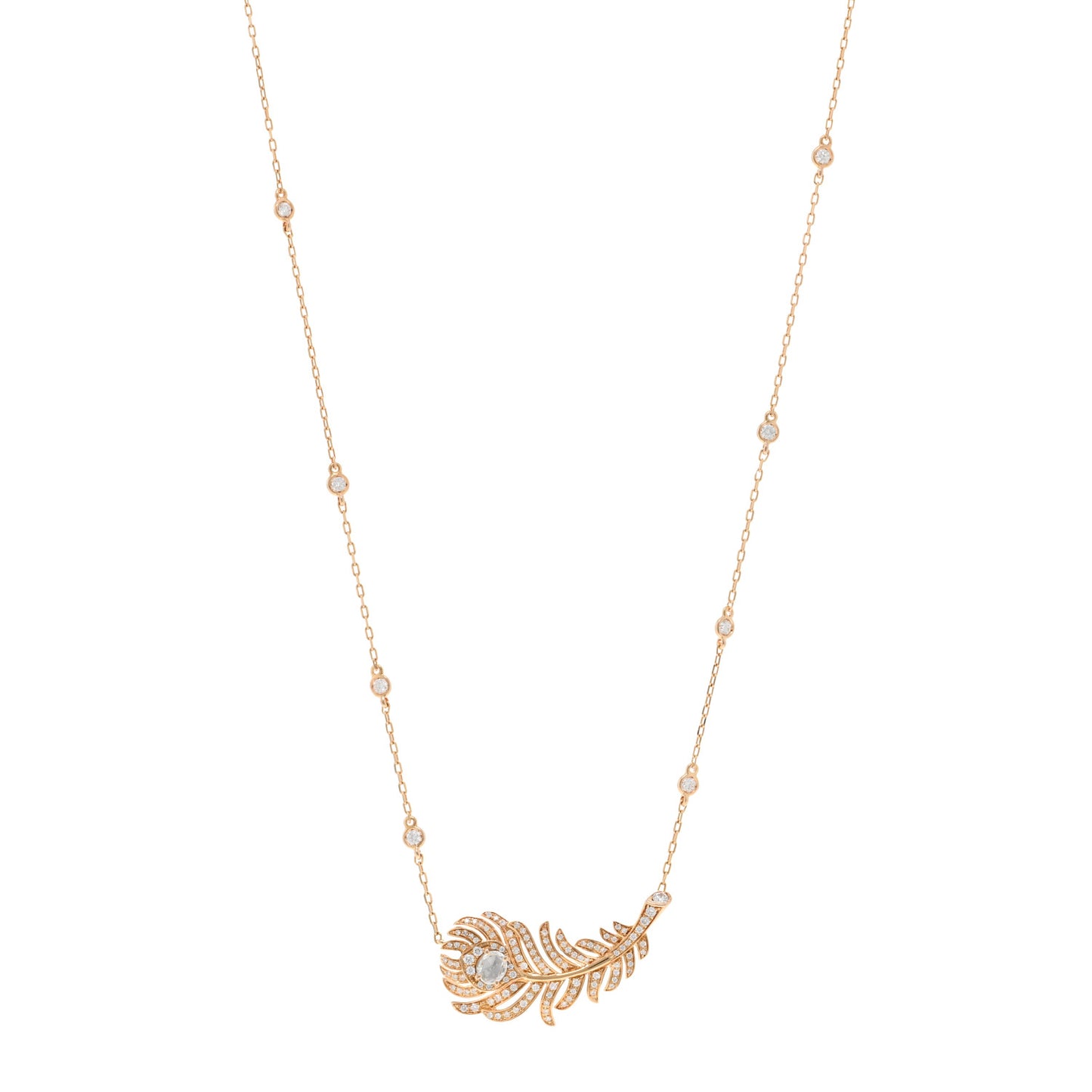 18K Rose Gold Diamond Plume de Paon Pendant Necklace