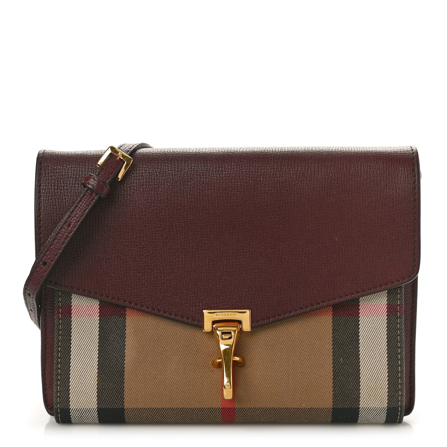 Derby Calfskin House Check Small Macken Crossbody Bag Mahogany Red