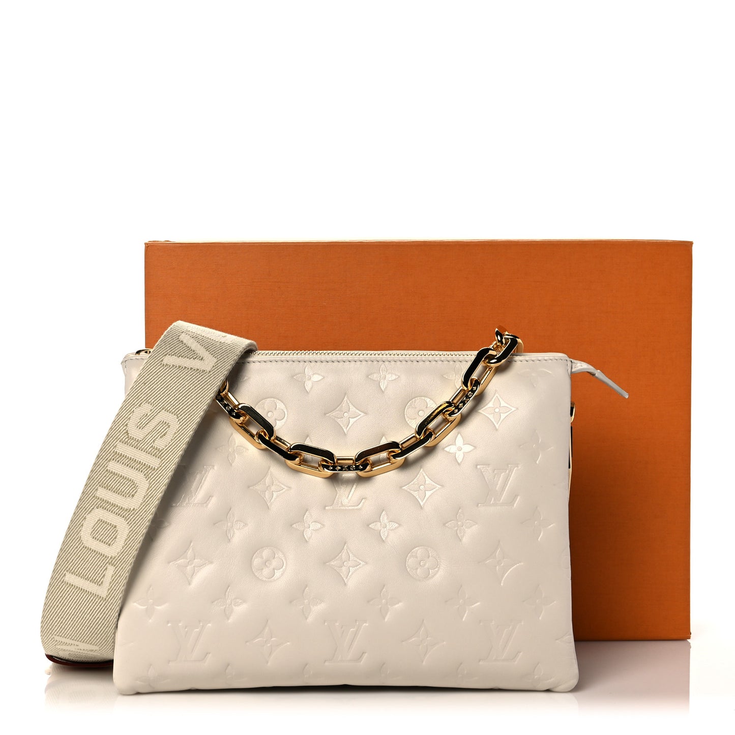 Lambskin Embossed Monogram Coussin PM Beige Cream
