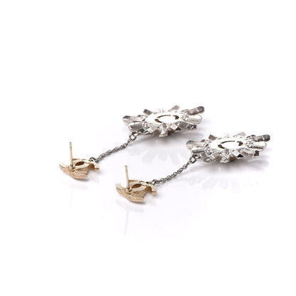 Chanel Baguette Crystal Moon CC Dangle Earrings Gold Silver 3 of 4