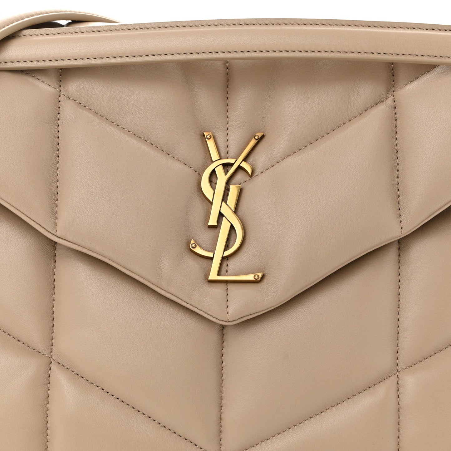 Lambskin Quilted Medium Loulou Puffer Monogram Chain Satchel Dark Beige