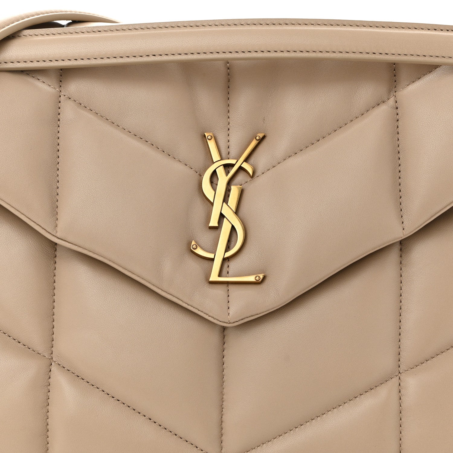 Saint Laurent Lambskin Quilted Medium Loulou Puffer Monogram Chain Satchel Dark Beige 8 of 11