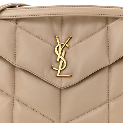 Saint Laurent Lambskin Quilted Medium Loulou Puffer Monogram Chain Satchel Dark Beige 8 of 11