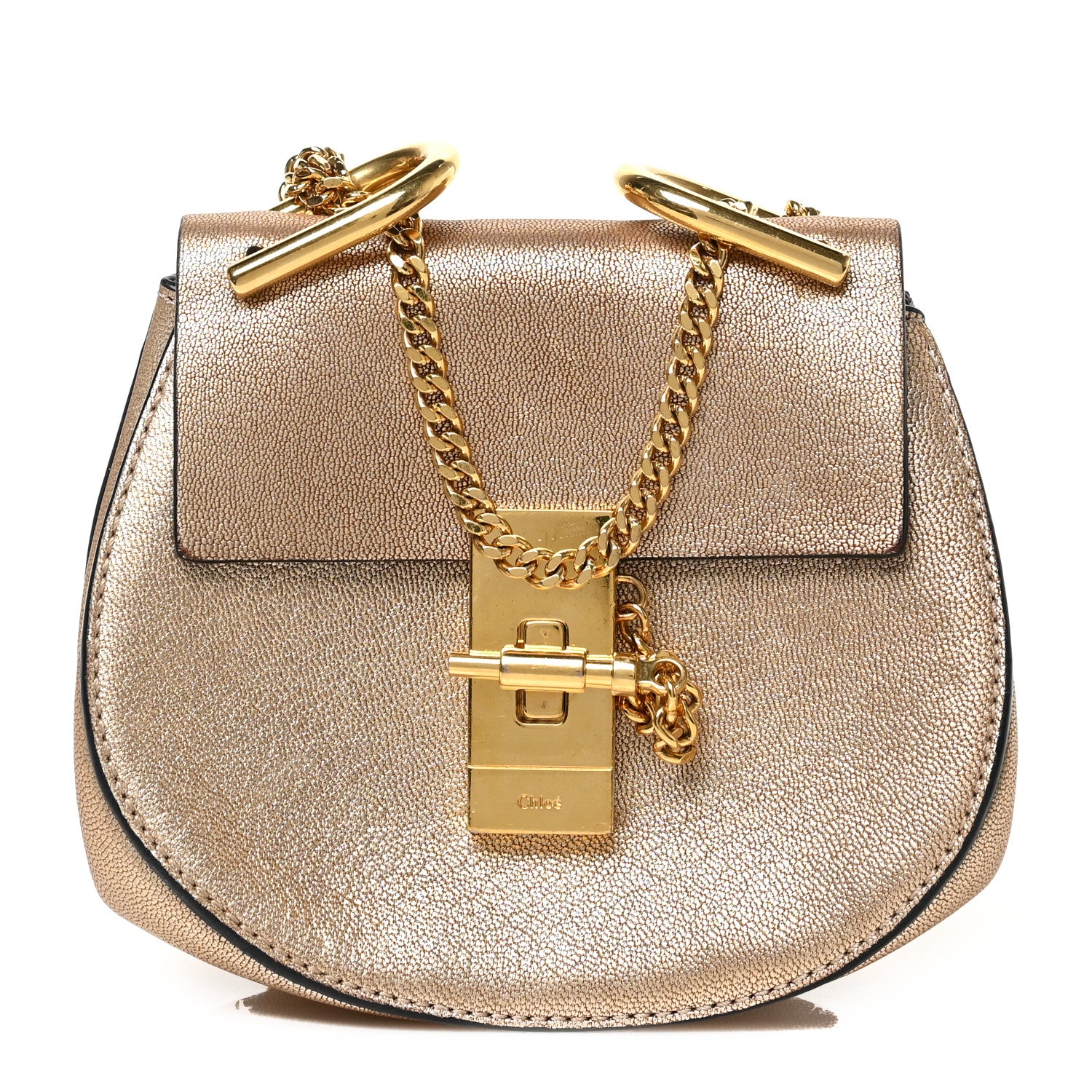 Chloe Metallic Grained Goatskin Nano Drew Shoulder Bag Abstract Gold 1 of 8