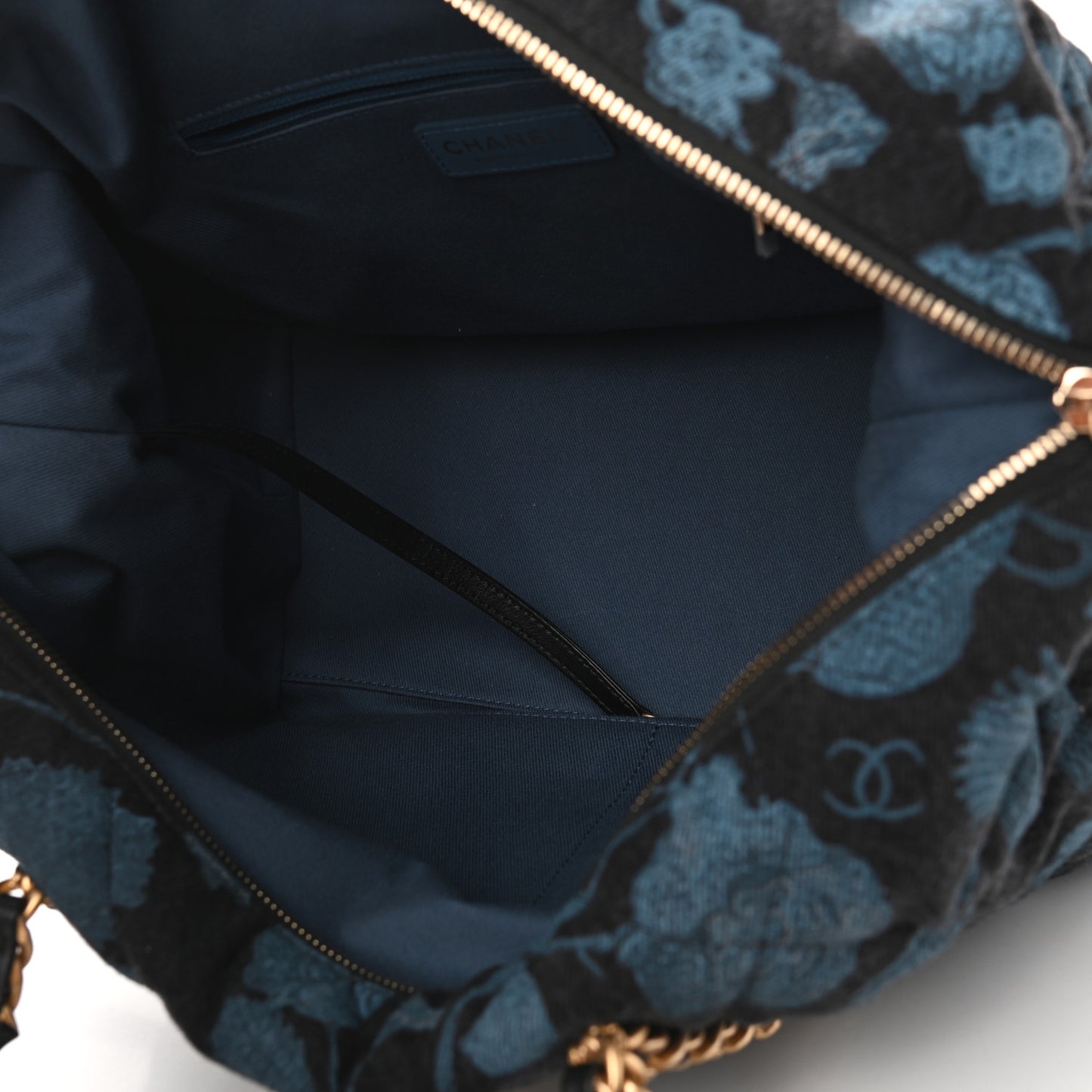 Denim Printed Destination Chenonceau Shoulder Bag Blue Black