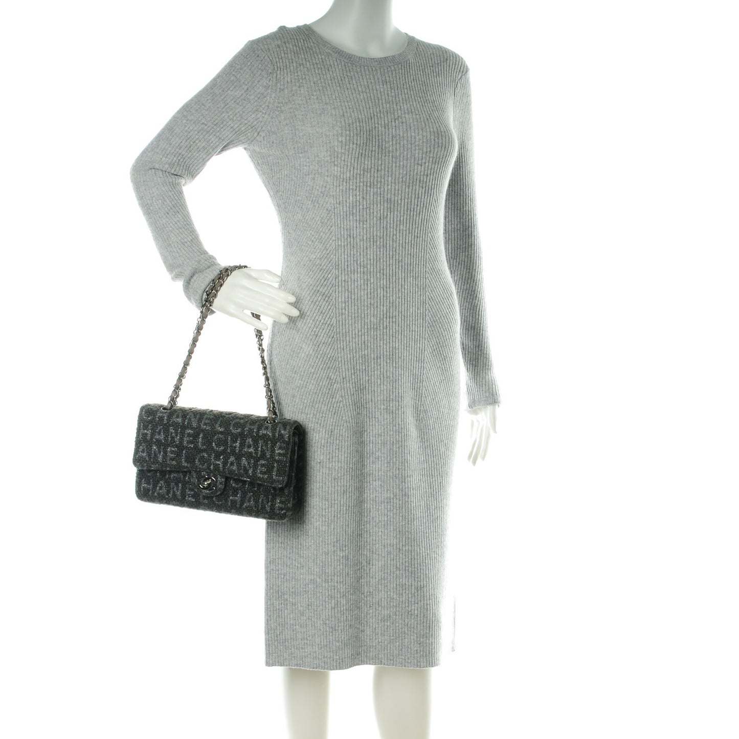 Tweed Quilted Medium Double Flap Grey