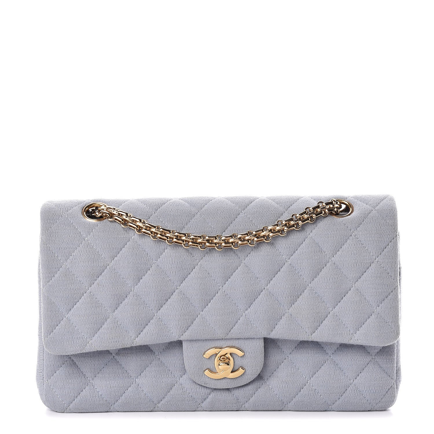 Chanel Jersey Quilted Medium Double Flap Light Blue 1 of 16