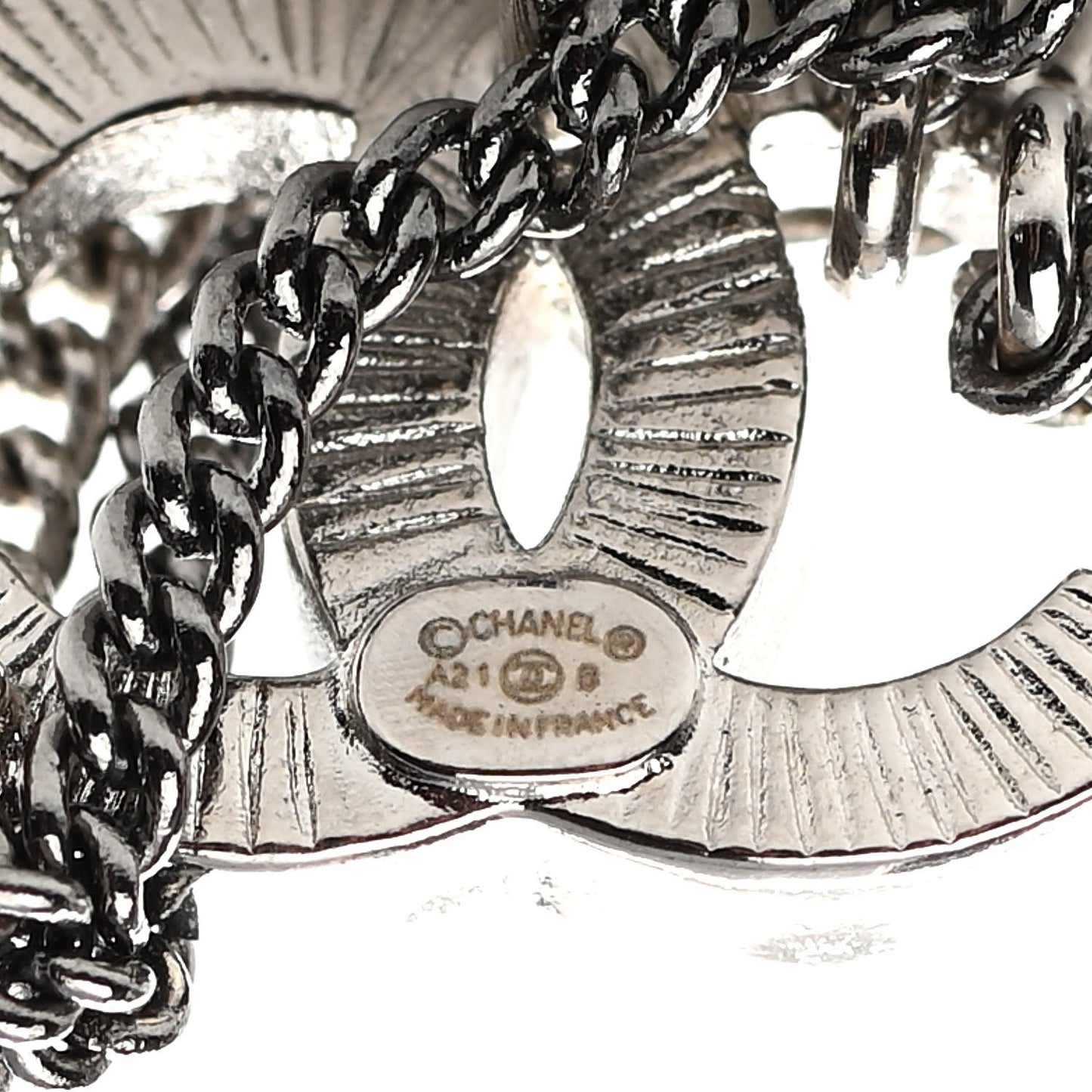 Crystal Chain CC Earrings Silver