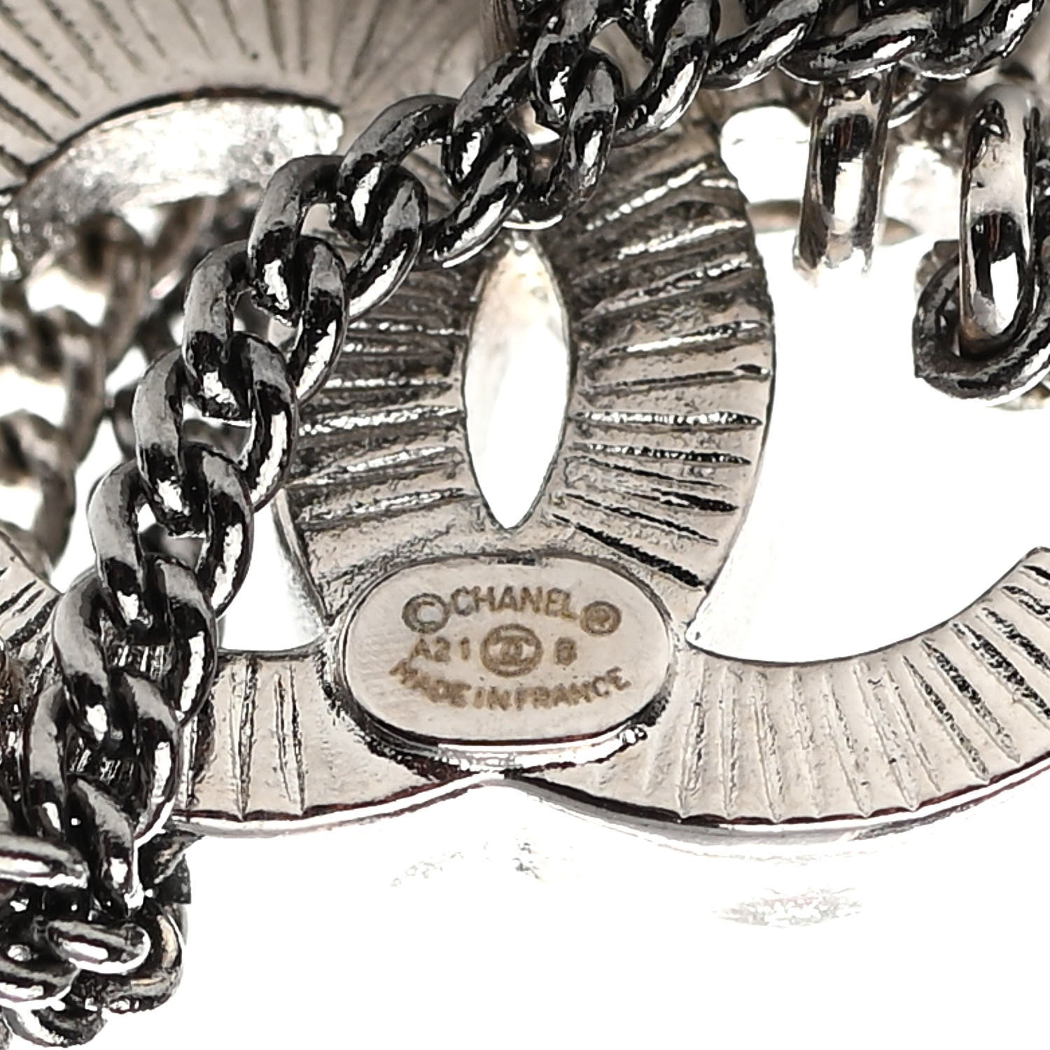 Chanel Crystal Chain CC Earrings Silver 4 of 4