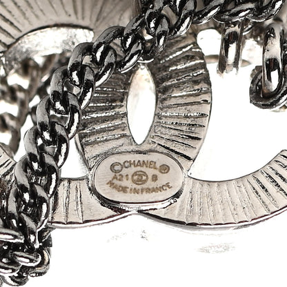 Chanel Crystal Chain CC Earrings Silver 4 of 4