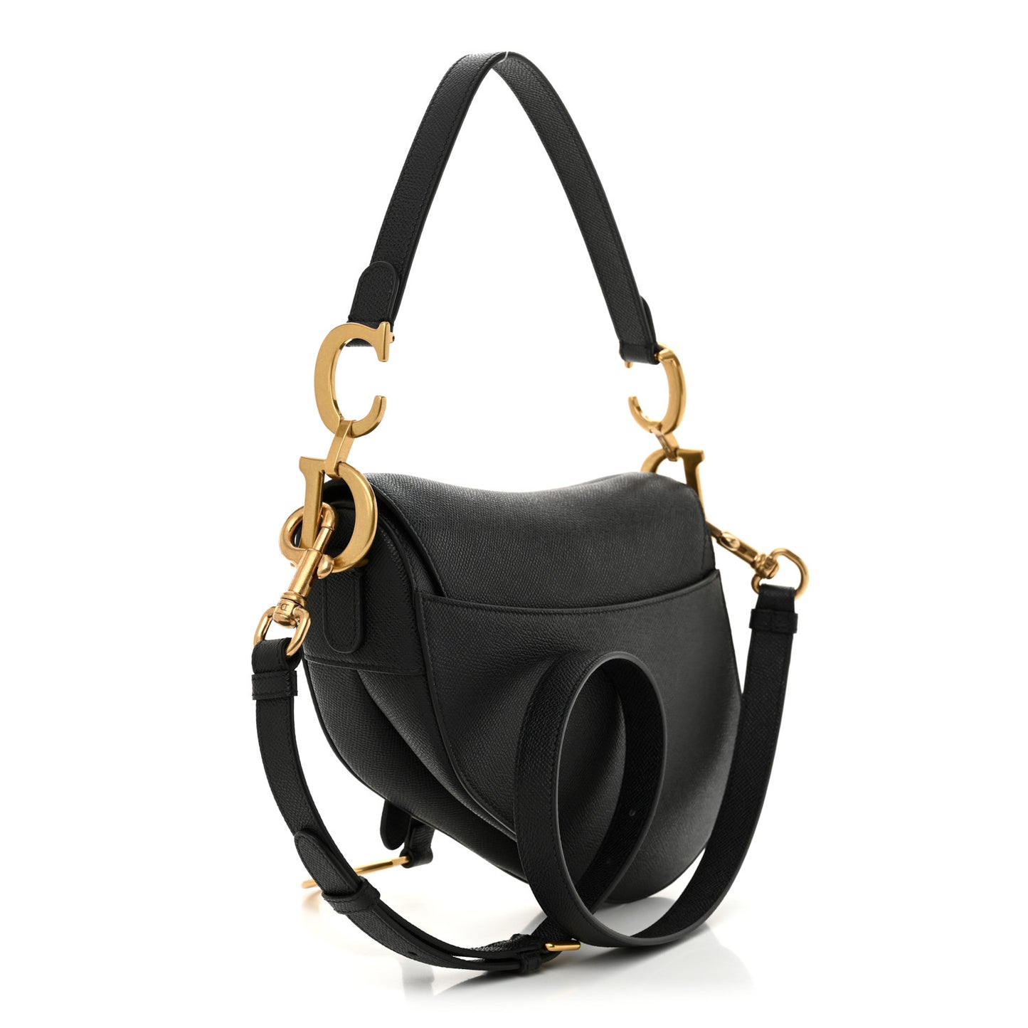 Grained Calfskin Saddle Bag With Strap Black