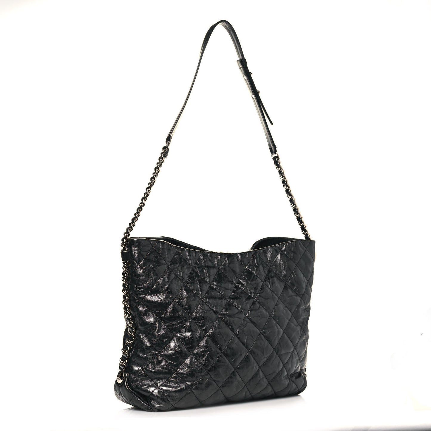 Metallic Crackled Calfskin Quilted Medium Big Bang Hobo Black