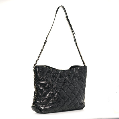 Chanel Metallic Crackled Calfskin Quilted Medium Big Bang Hobo Black 3 of 14