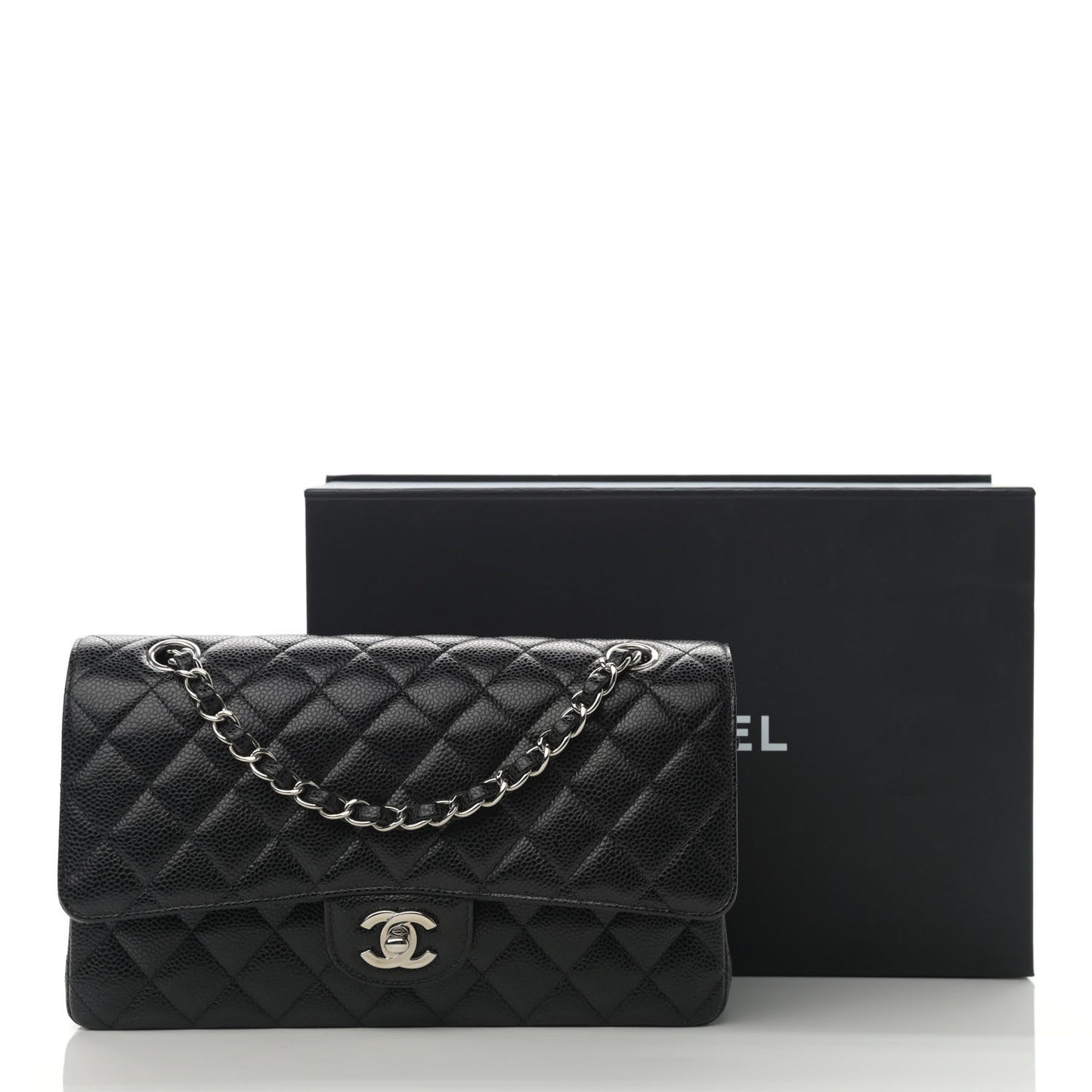 Caviar Quilted Medium Double Flap Black