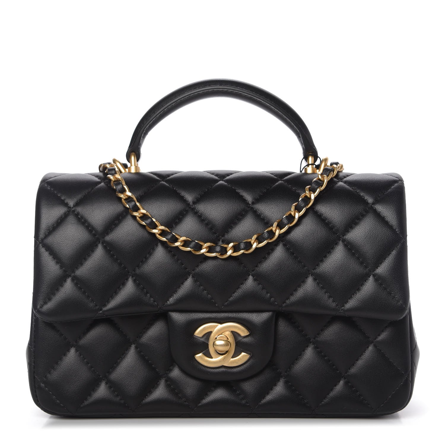 Chanel Lambskin Quilted Mini Top Handle Rectangular Flap Black 1 of 11