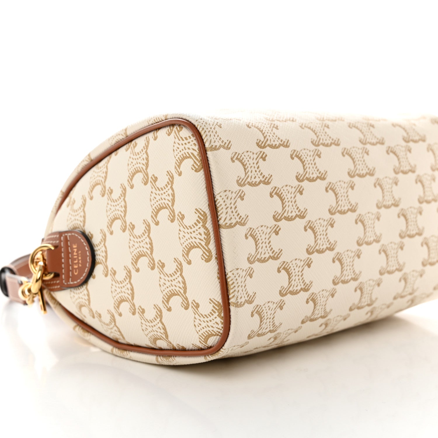 Celine Triomphe Canvas Calfskin Small Boston Bag White 10 of 11