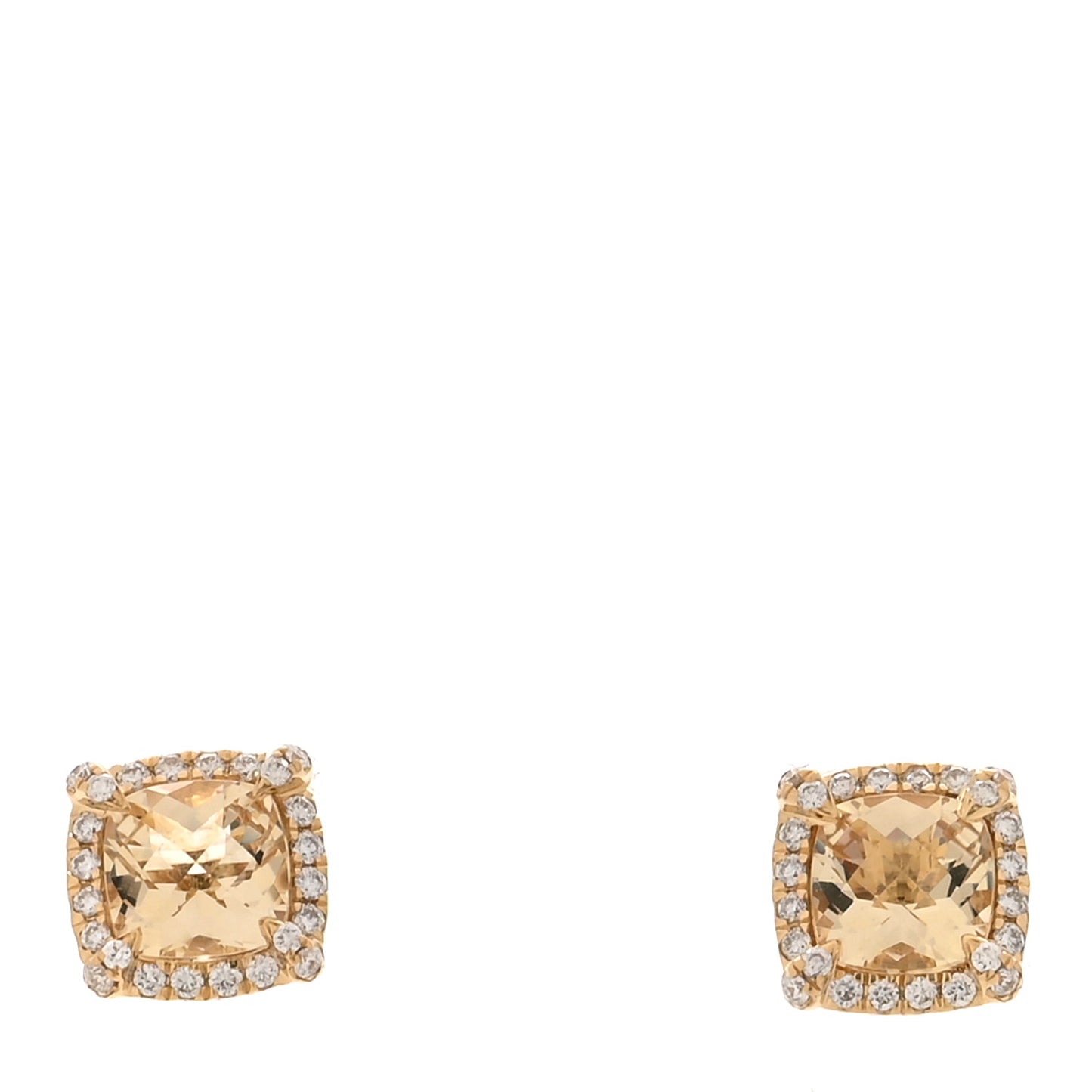18K Yellow Gold Diamond Citrine 5mm Chatelaine Pave Bezel Stud Earrings