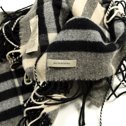 Burberry Wool Cashmere Giant Check Fringe Scarf Pale Grey 3 of 5