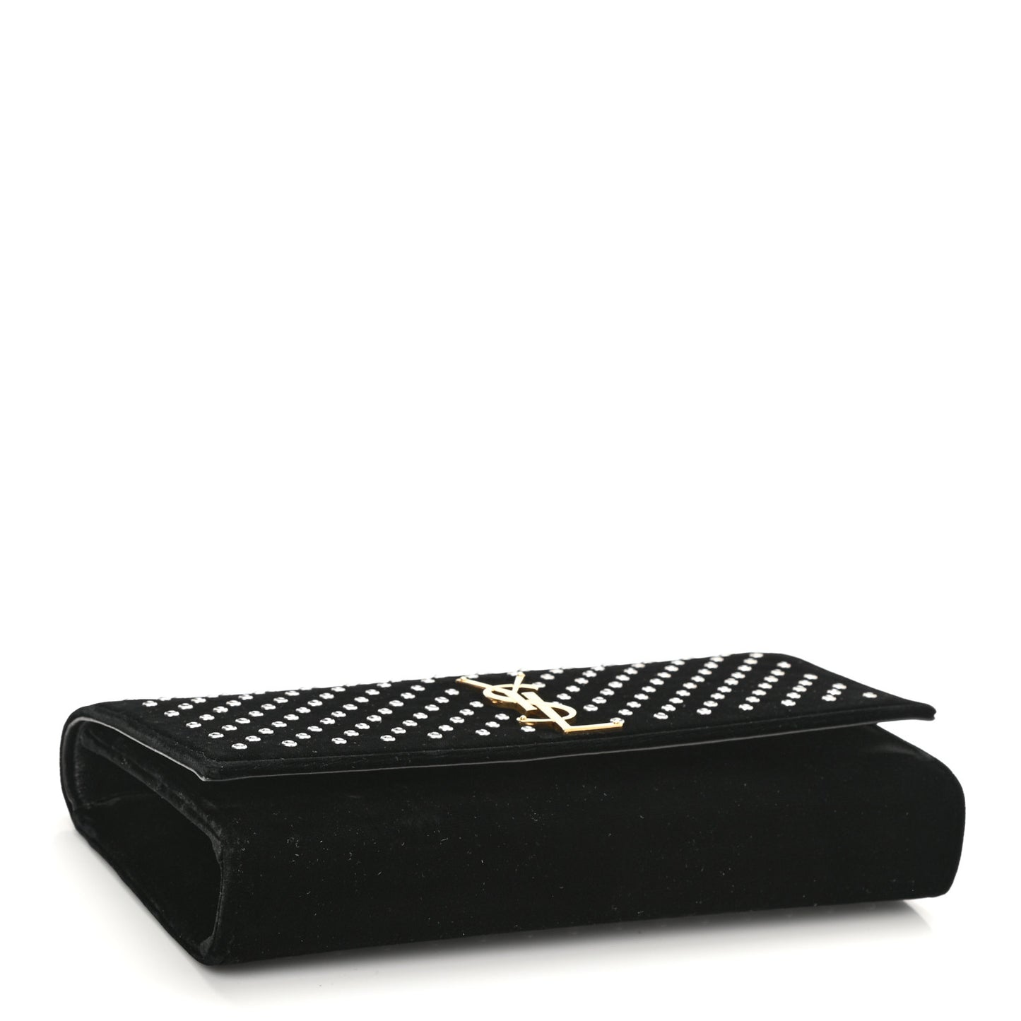 Velvet Crystal Studded Classic Monogram Clutch Black