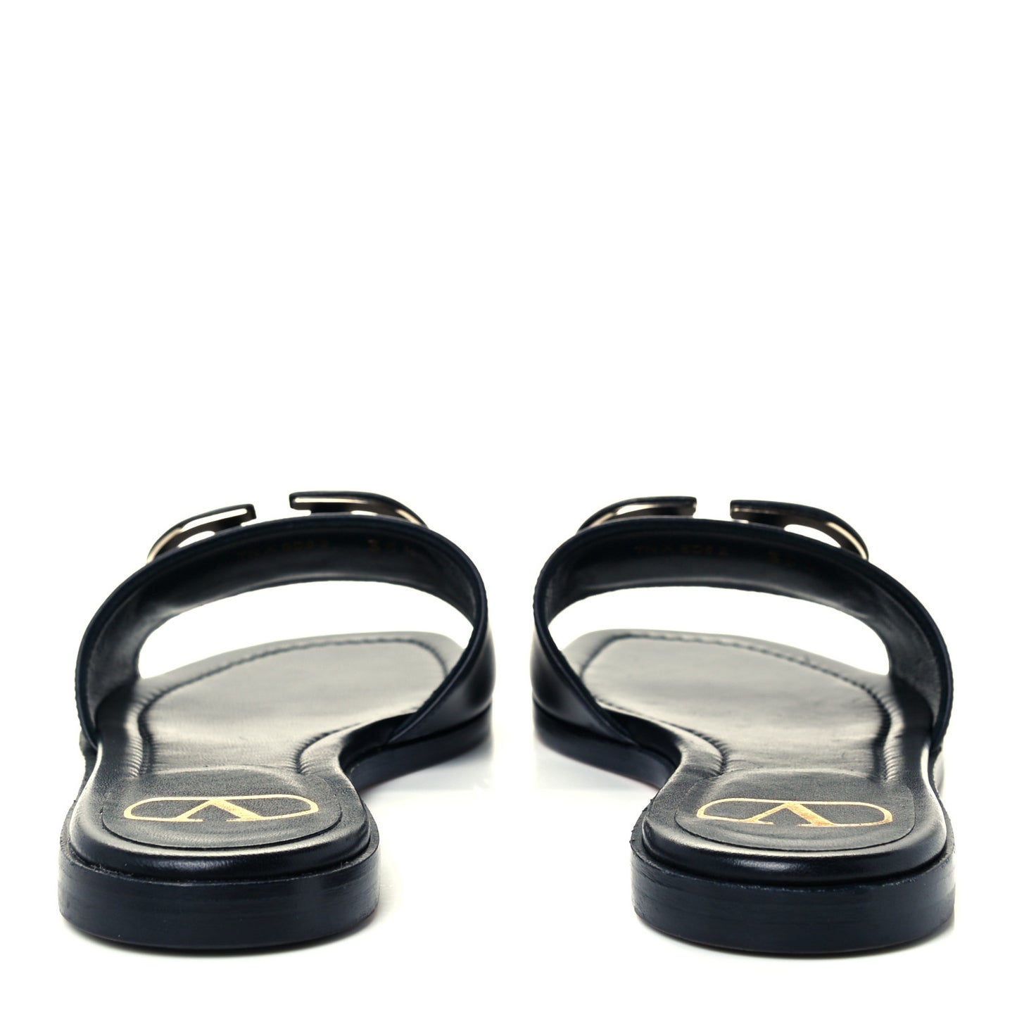 Calfskin Vlogo Flat Slide Sandals 35.5 Black