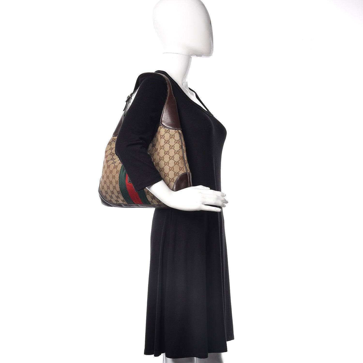 Gucci Monogram Web Jackie O Bouvier Hobo Dark Brown 2 of 15