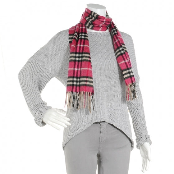 Cashmere Check Fringe Scarf Pink