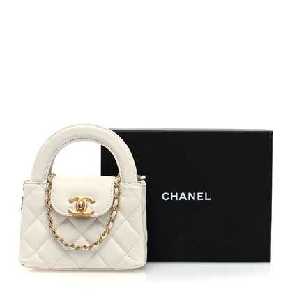 Chanel Shiny Aged Calfskin Quilted Mini Nano Kelly Shopper White 11 of 11