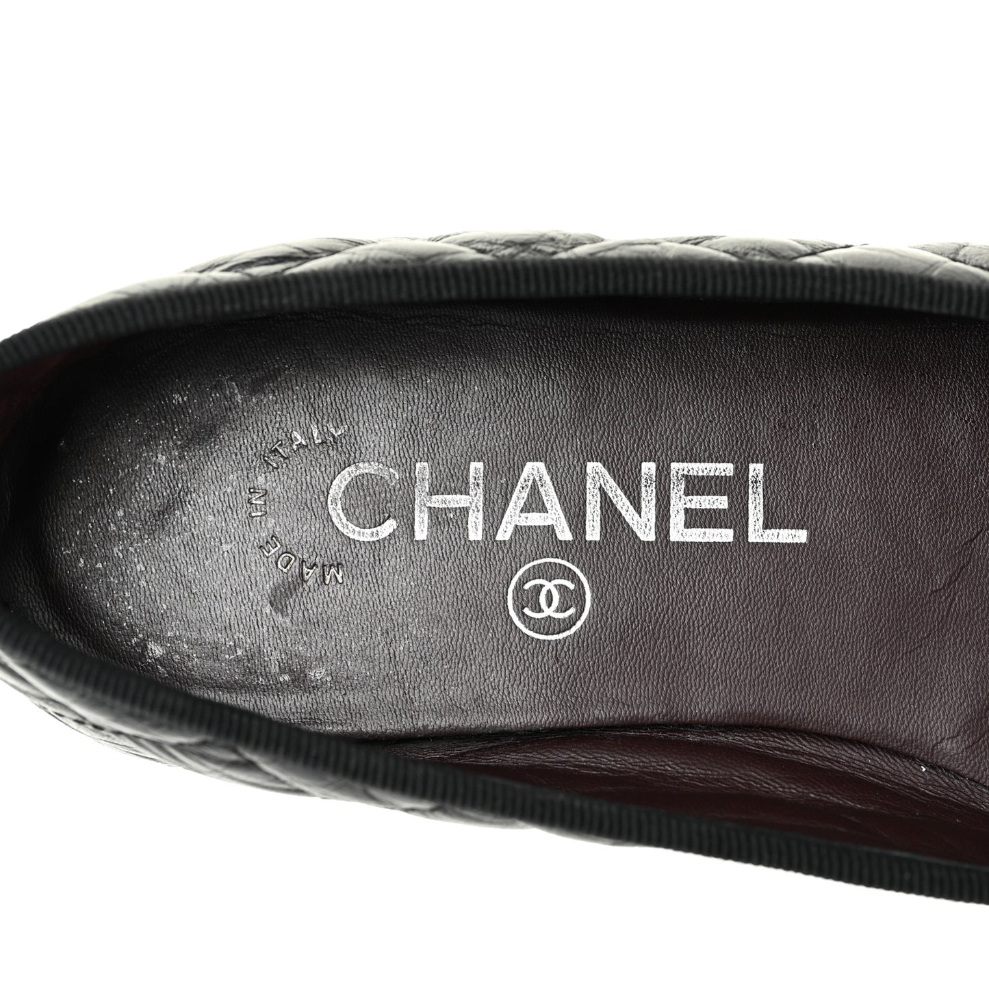 Aged Calfskin Quilted Cap Toe Ballerina Flats 35.5 Black