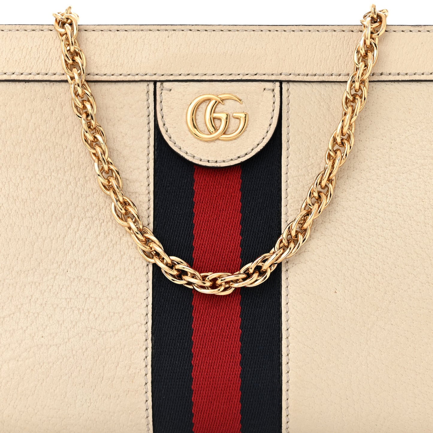 Textured Calfskin Web Small Ophidia Chain Shoulder Bag Mystic White