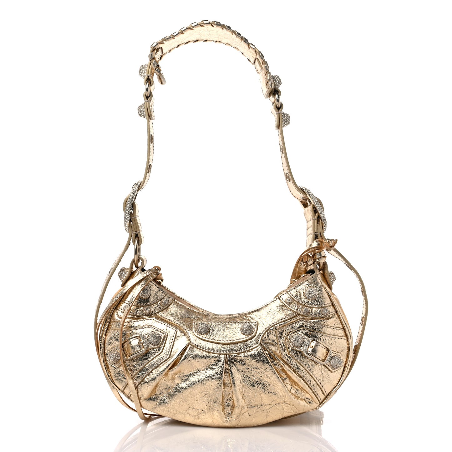 Metallic Agneau Arena Crystal Le Cagole Shoulder Bag XS Light Gold