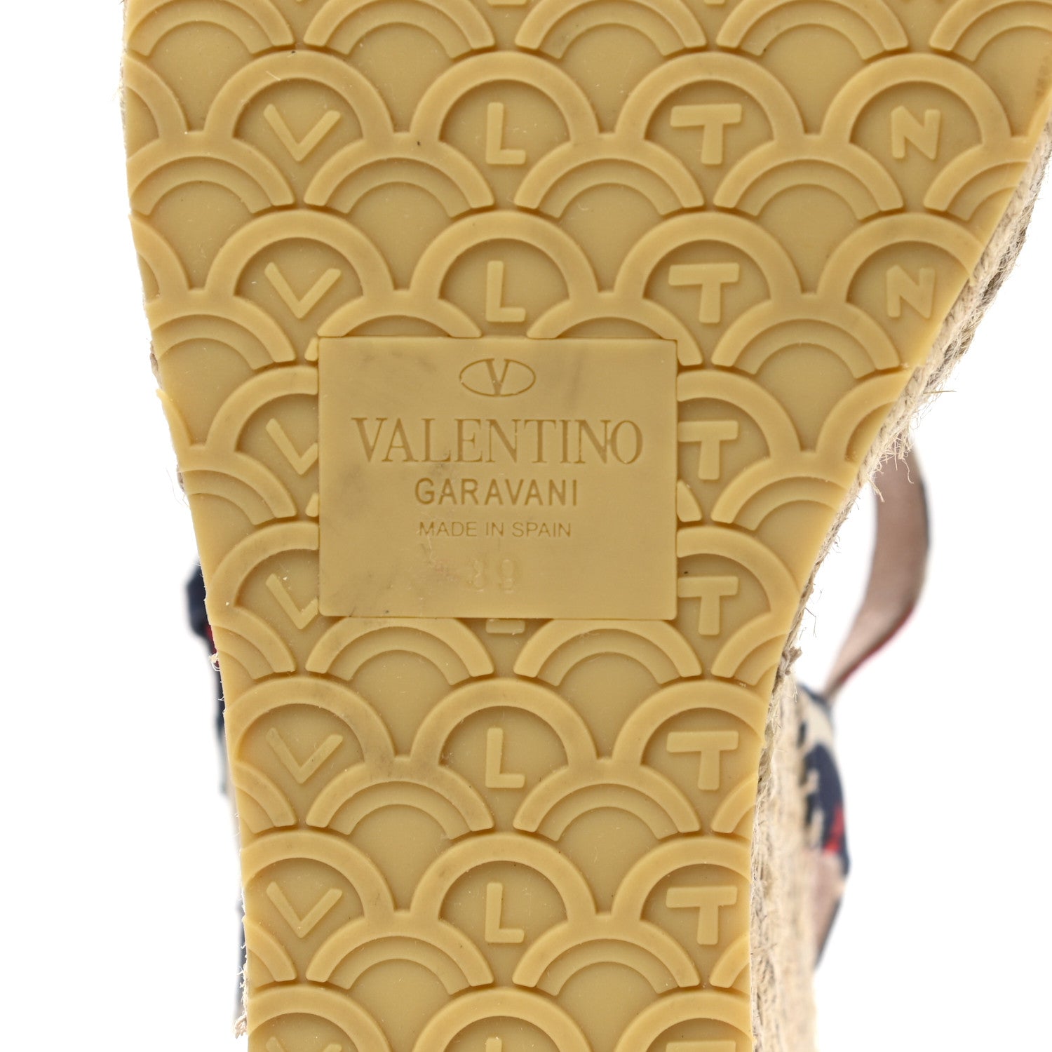 Valentino Garavani Twill Printed Bow Espadrille Wedge Sandals 39 Navy 6 of 9