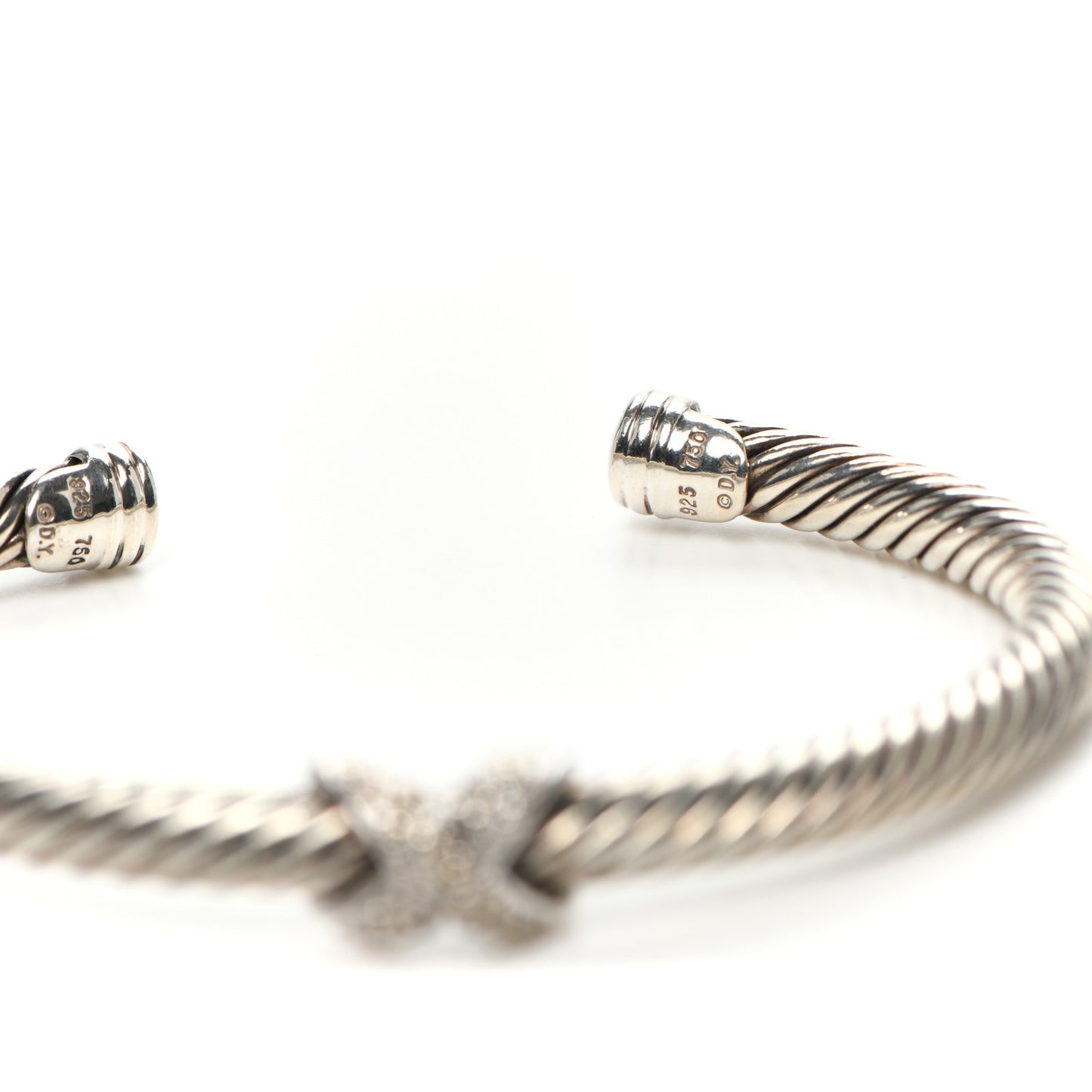Sterling Silver 18K White Gold Diamond Pave 5mm X Cable Bracelet