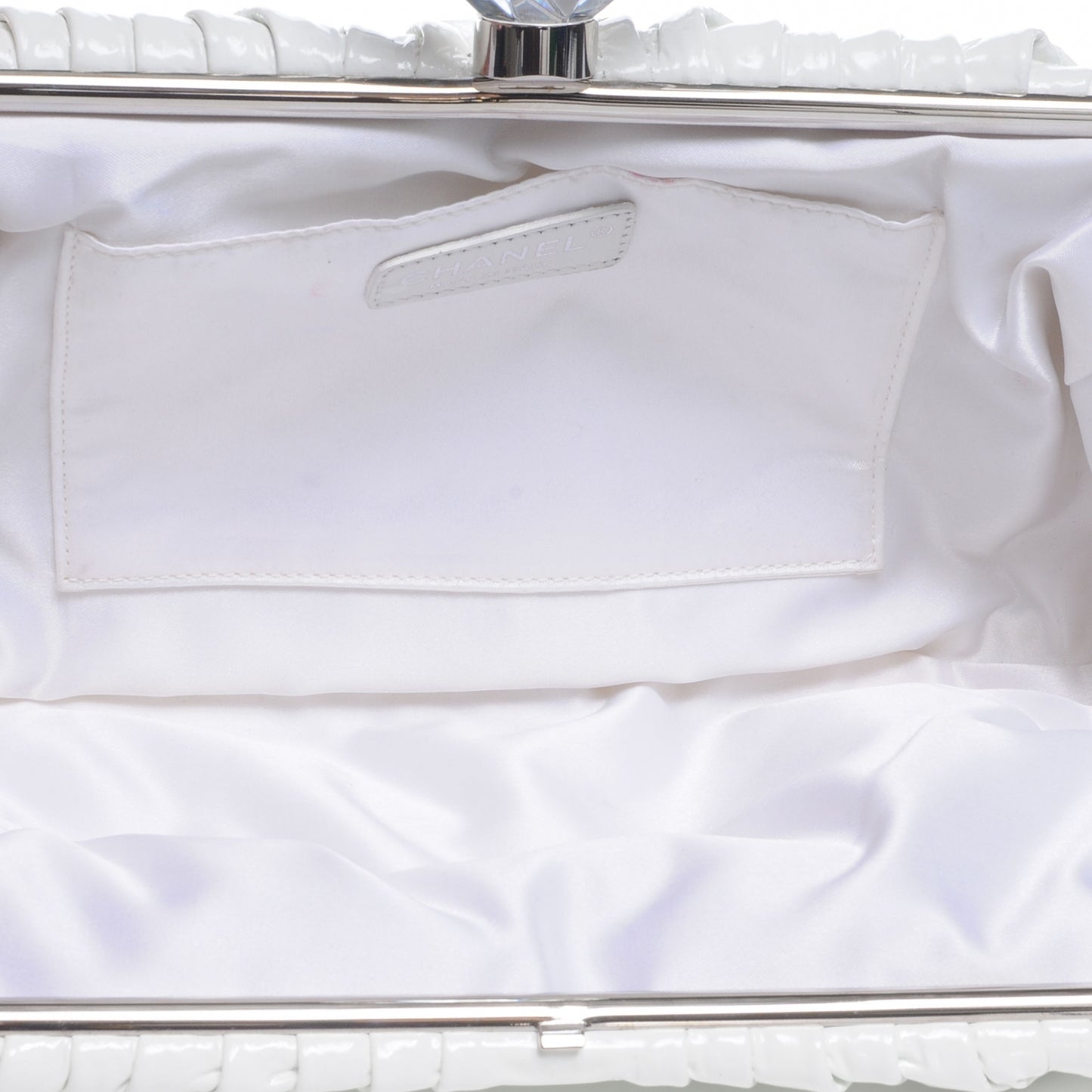 Vinyl Diamond Kiss Lock Clutch Ivory