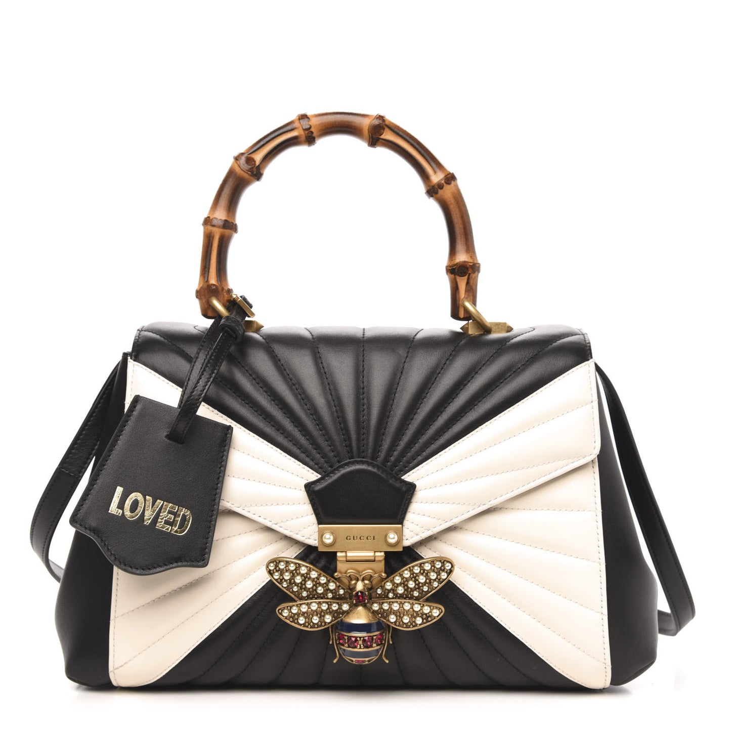 Calfskin Bamboo Trapuntata Queen Margaret Top Handle Bag Mystic White Black