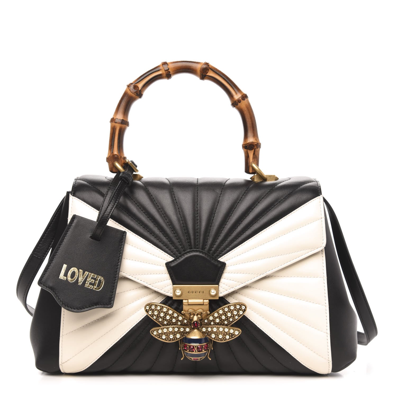 Gucci Calfskin Bamboo Trapuntata Queen Margaret Top Handle Bag Mystic White Black 1 of 11