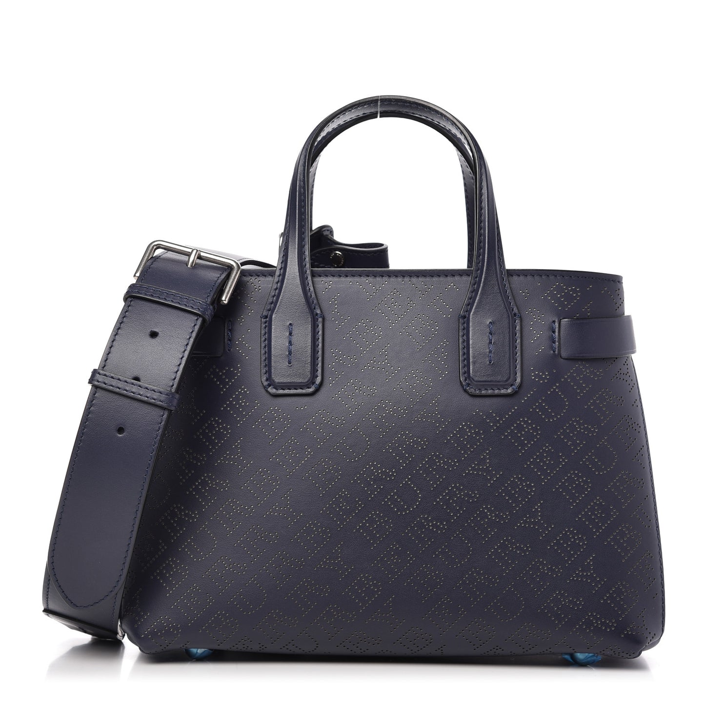 Derby Calfskin Perforated Small Banner Tote Regency Blue