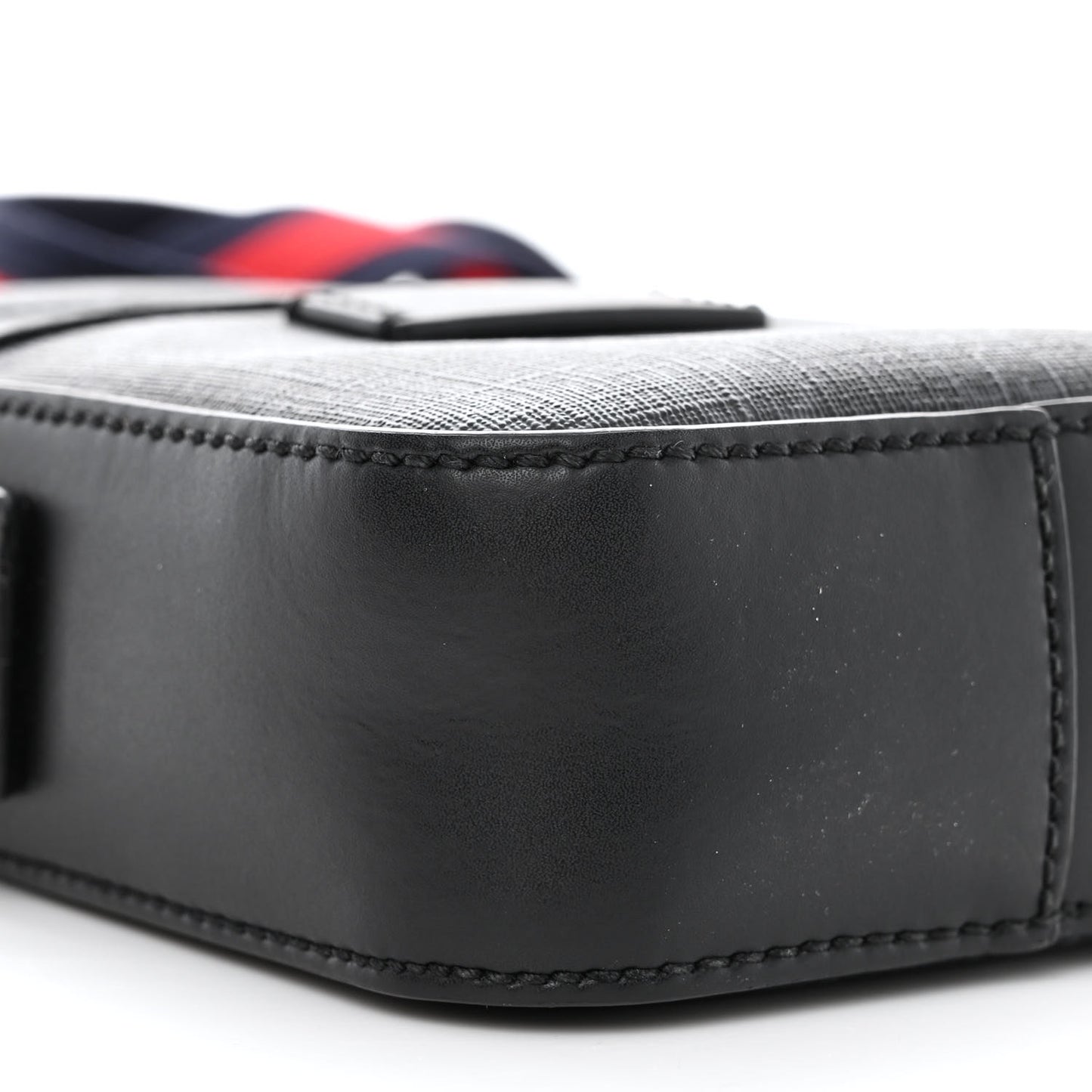 GG Supreme Monogram Appia Calfskin Web Small Camera Messenger Bag Black Grey