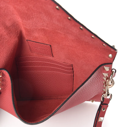Valentino Garavani Pebbled Calfskin Medium Rockstud Envelope Flat Wristlet Pouch Red 5 of 7