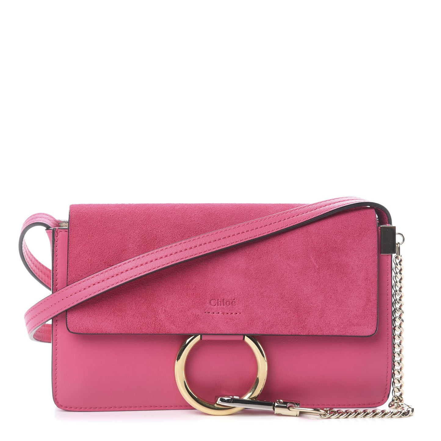 Suede Calfskin Small Faye Shoulder Bag Fuchsia Rose