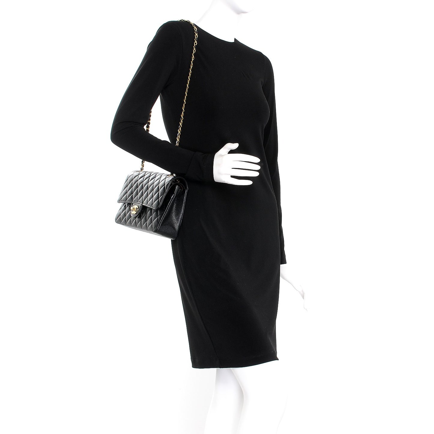 Caviar Quilted Medium Double Flap Black