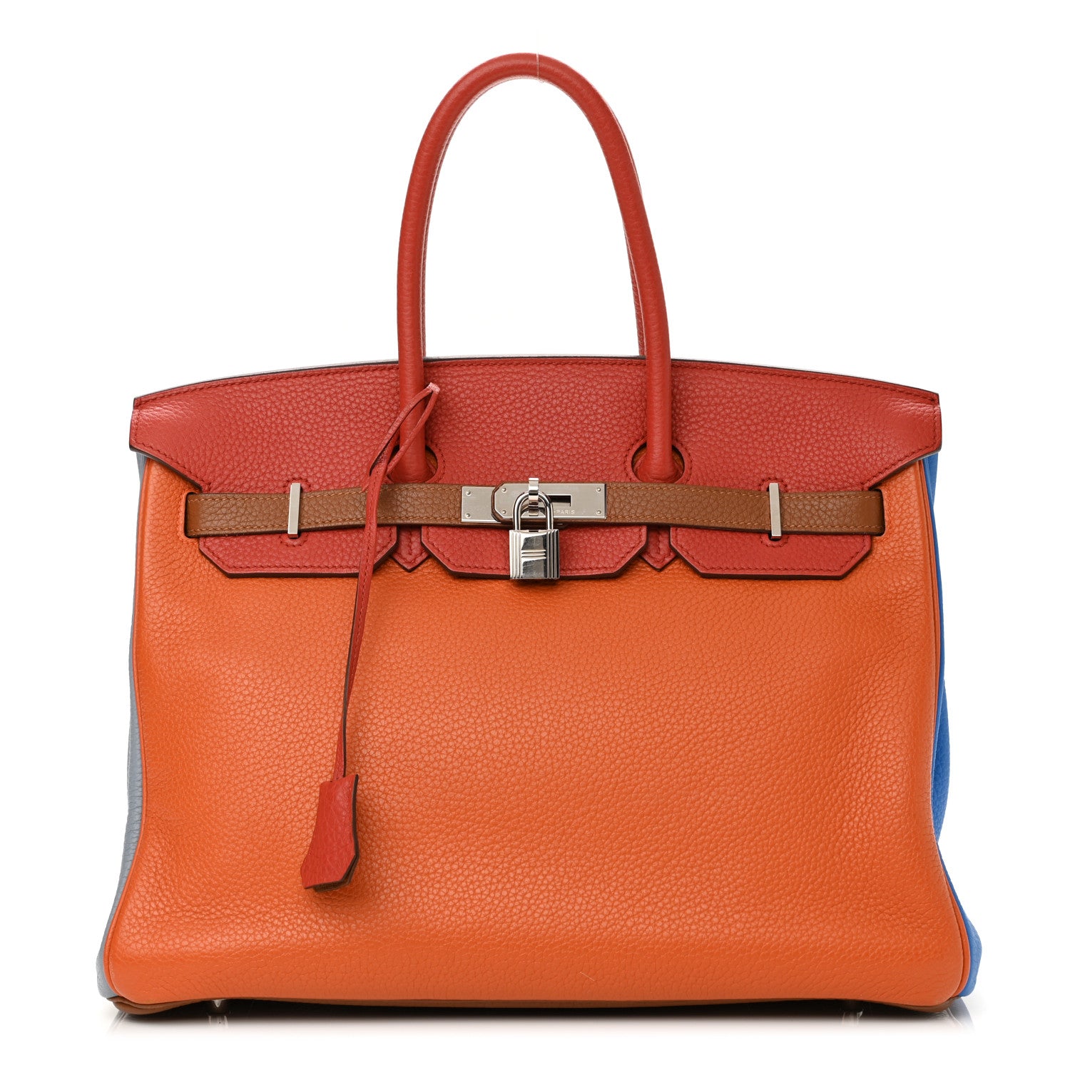 Hermes Taurillon Clemence Arlequin Birkin 35 Orange Sanguine Gold Bleu Lin Bleu Hydra Etain 1 of 11