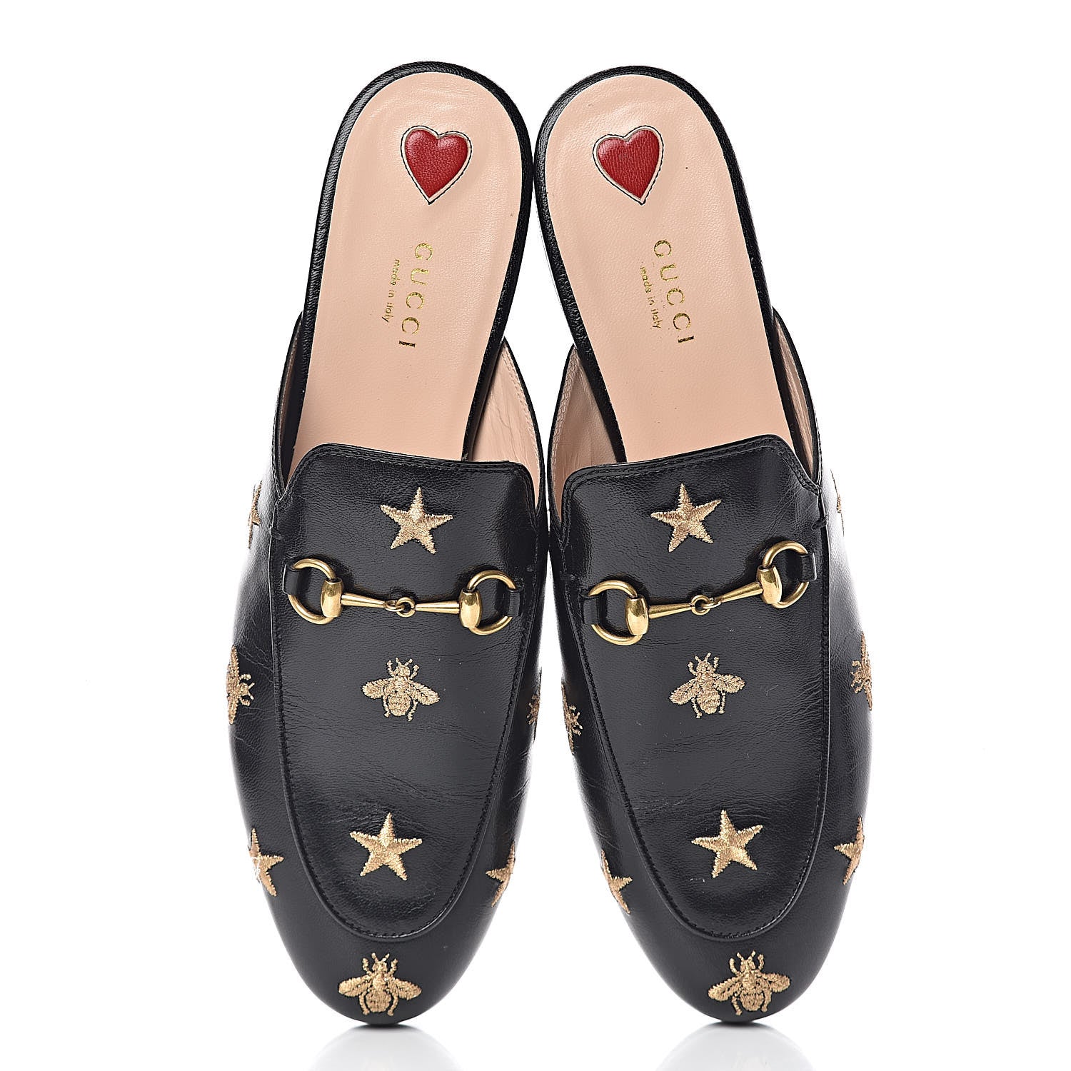 Gucci Goatskin Bee Star Embroidered Womens Princetown Slippers 40.5 Black 6 of 12