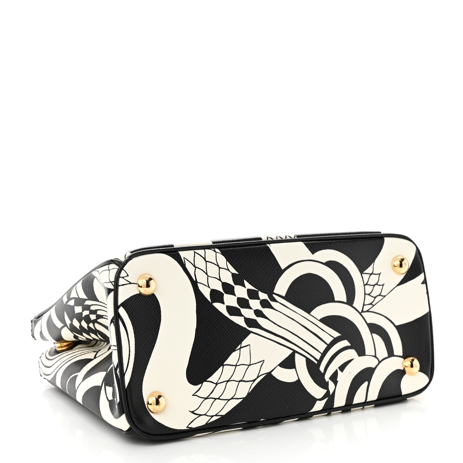Prada Saffiano Sanke Print Mini Galleria Double Zip Tote Black White 4 of 10