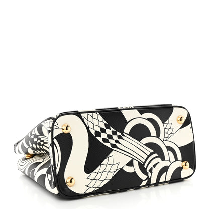 Prada Saffiano Sanke Print Mini Galleria Double Zip Tote Black White 4 of 10