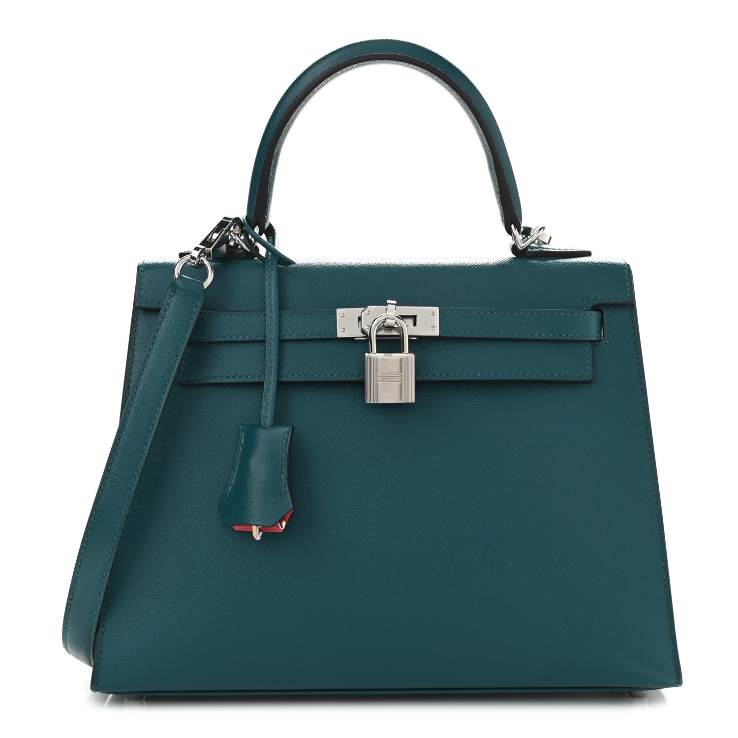 Hermes Madame Calfskin Verso Kelly Sellier 25 Vert Bosphore Rose Lipstick 1 of 11