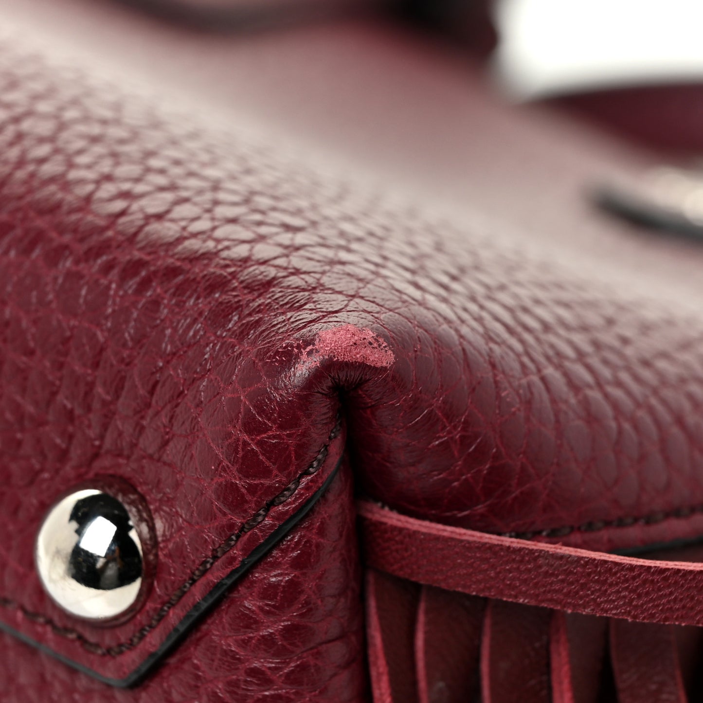 Grainy Calfskin Studded Fringe Baby Banner Tote Damson Magenta